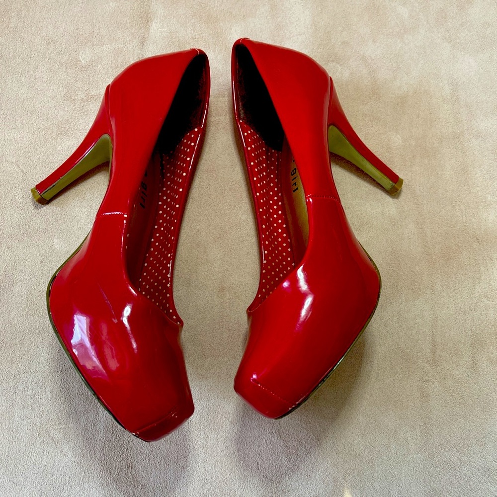 Red patent leather heels